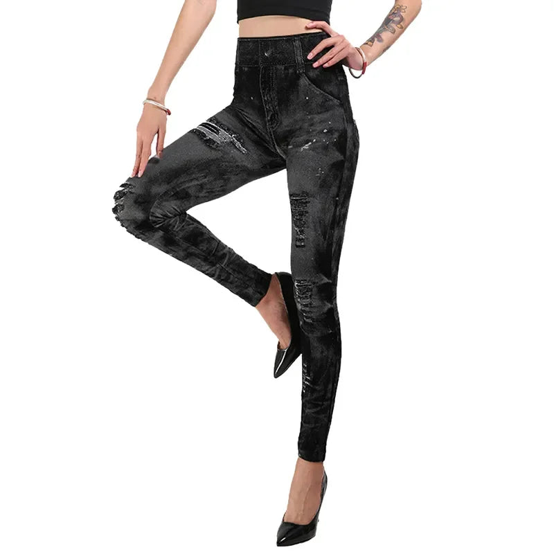 Vrouwen imitatie jeans stretch leggings