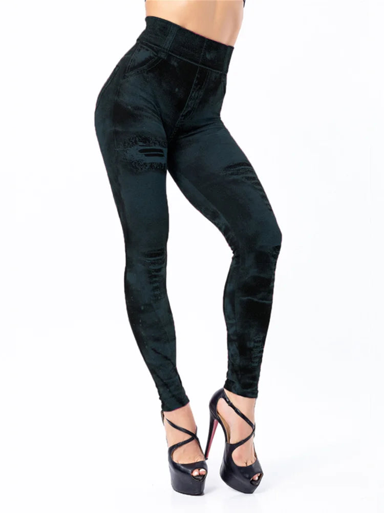 Vrouwen imitatie jeans stretch leggings