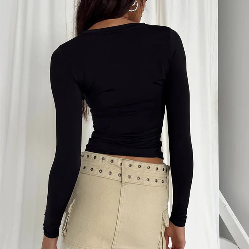 Women Long Sleeve T Shirt Spring Autumn Solid Slim Fit