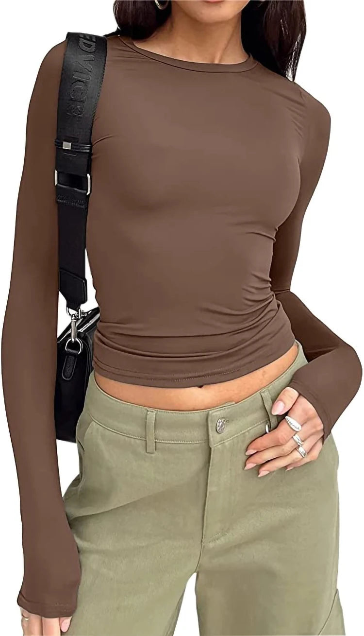 Women Long Sleeve T Shirt Spring Autumn Solid Slim Fit