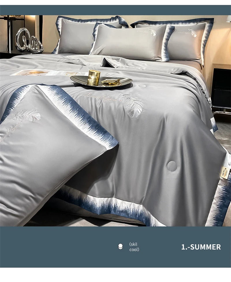 High-end Feather Embroidered Summer Blanket Comfortable