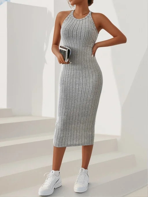 Women's sweater dresses, round neck, solid color, versatile,