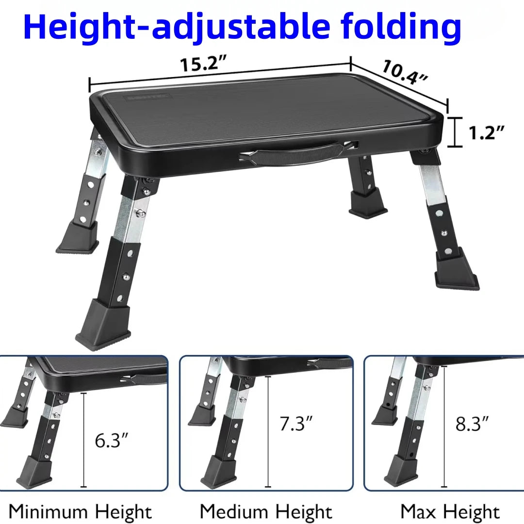 3-speed adjustable folding step stool for adults and seniors, safer metal step stool, sturdy and stable step stool