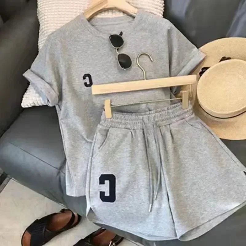 Casual Sports Suits Women Summer Short T-shirt Tops