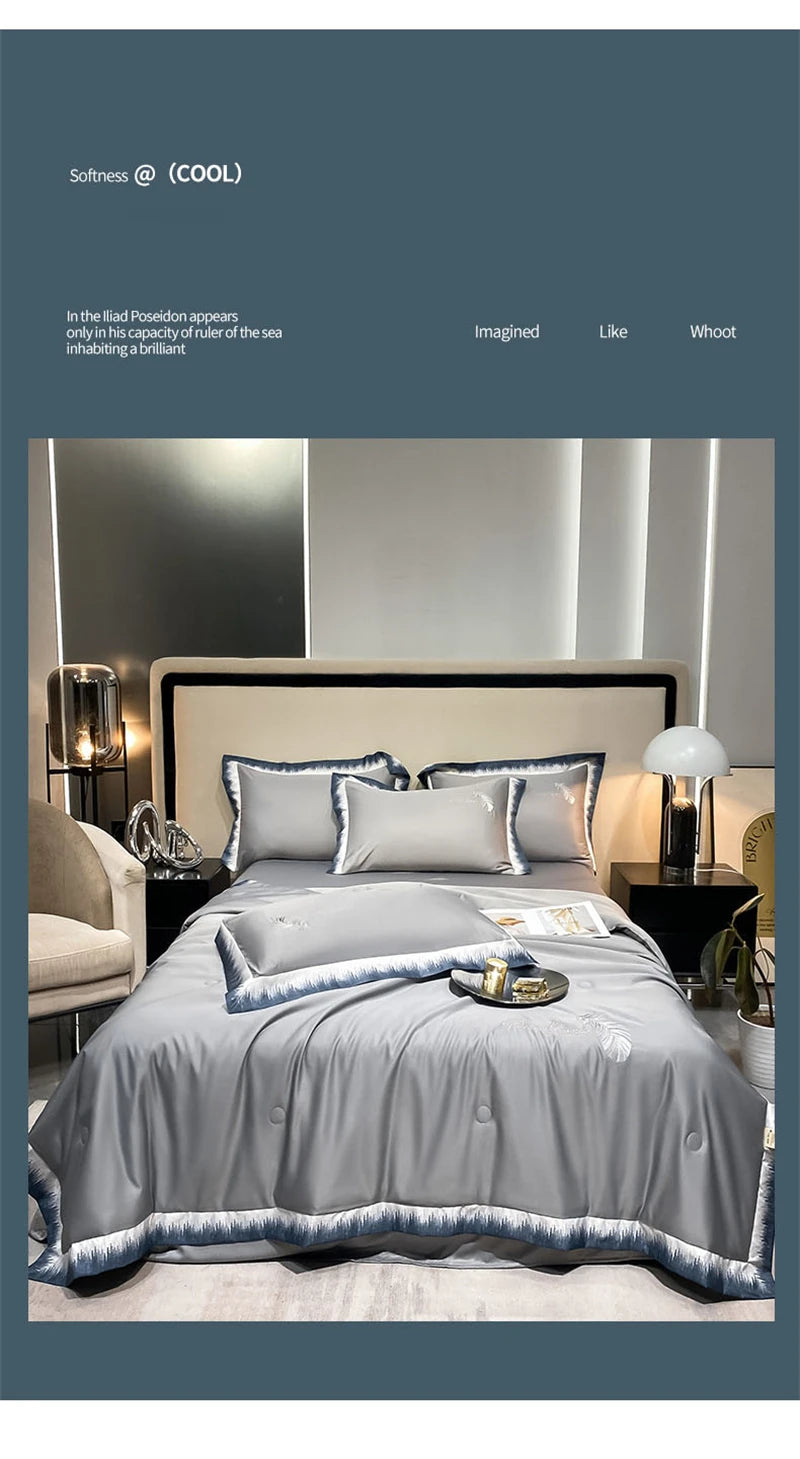 High-end Feather Embroidered Summer Blanket Comfortable