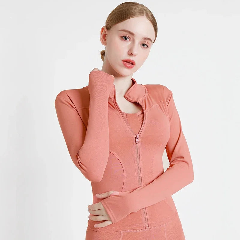 Women Sport Jacket Zipper Yoga Coat Clothes Quick Dry Fitness