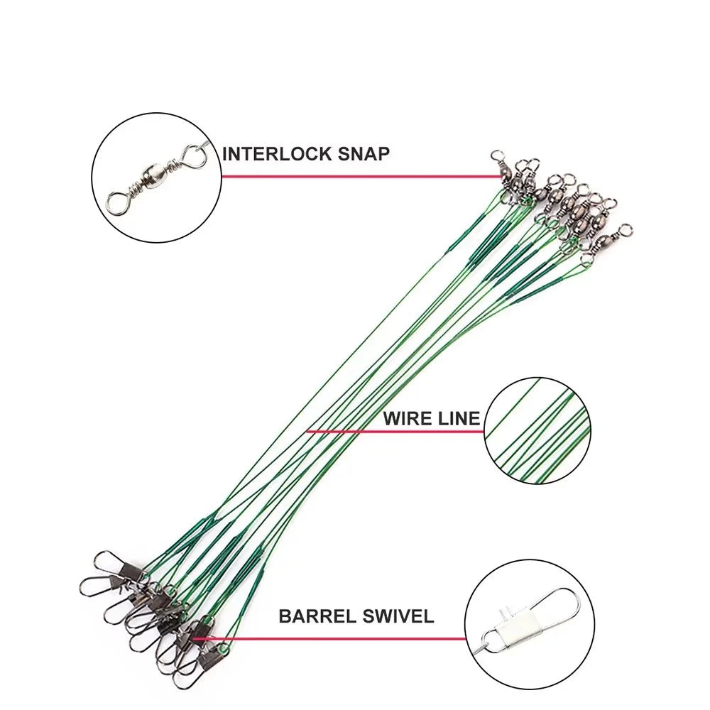 NGB 10pcs Stainless Steel Leash Fishing Wire Leader With Swivel