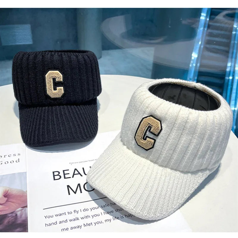 C letter sports hat Unisex winter men solid striped