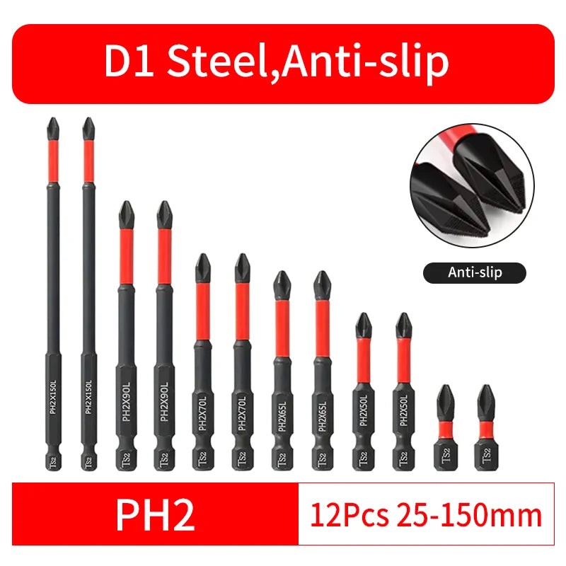 6/12 Pcs Magnetic Screwdriver Bits Non-slip Shockproof