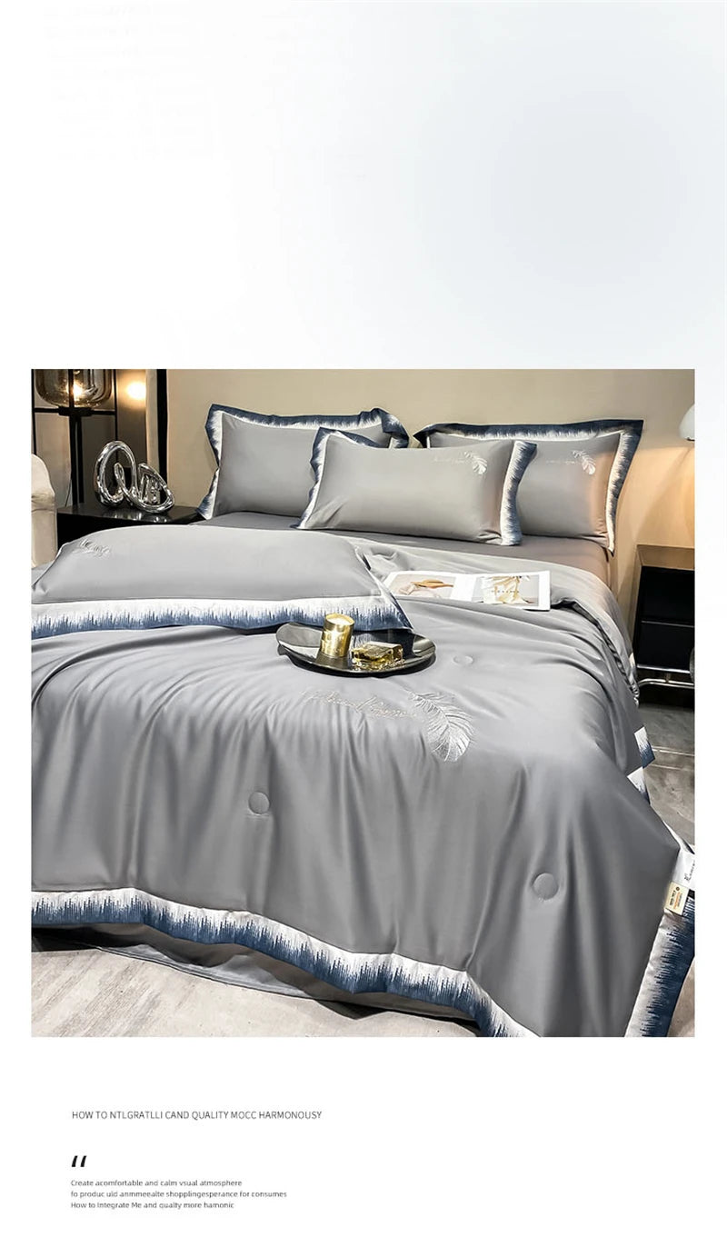 High-end Feather Embroidered Summer Blanket Comfortable