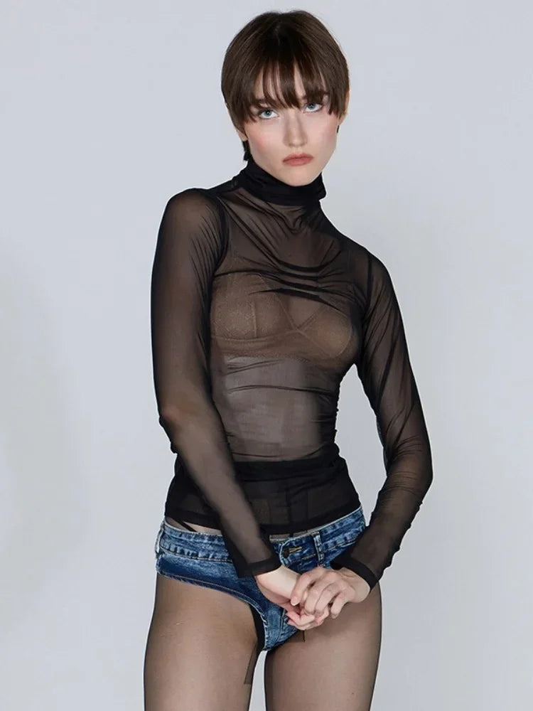 Turtleneck T Shirts For Women Hot Club Outfit See