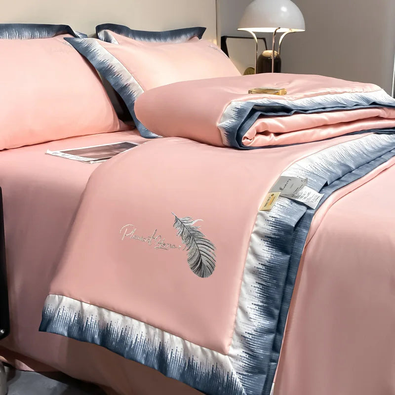 High-end Feather Embroidered Summer Blanket Comfortable