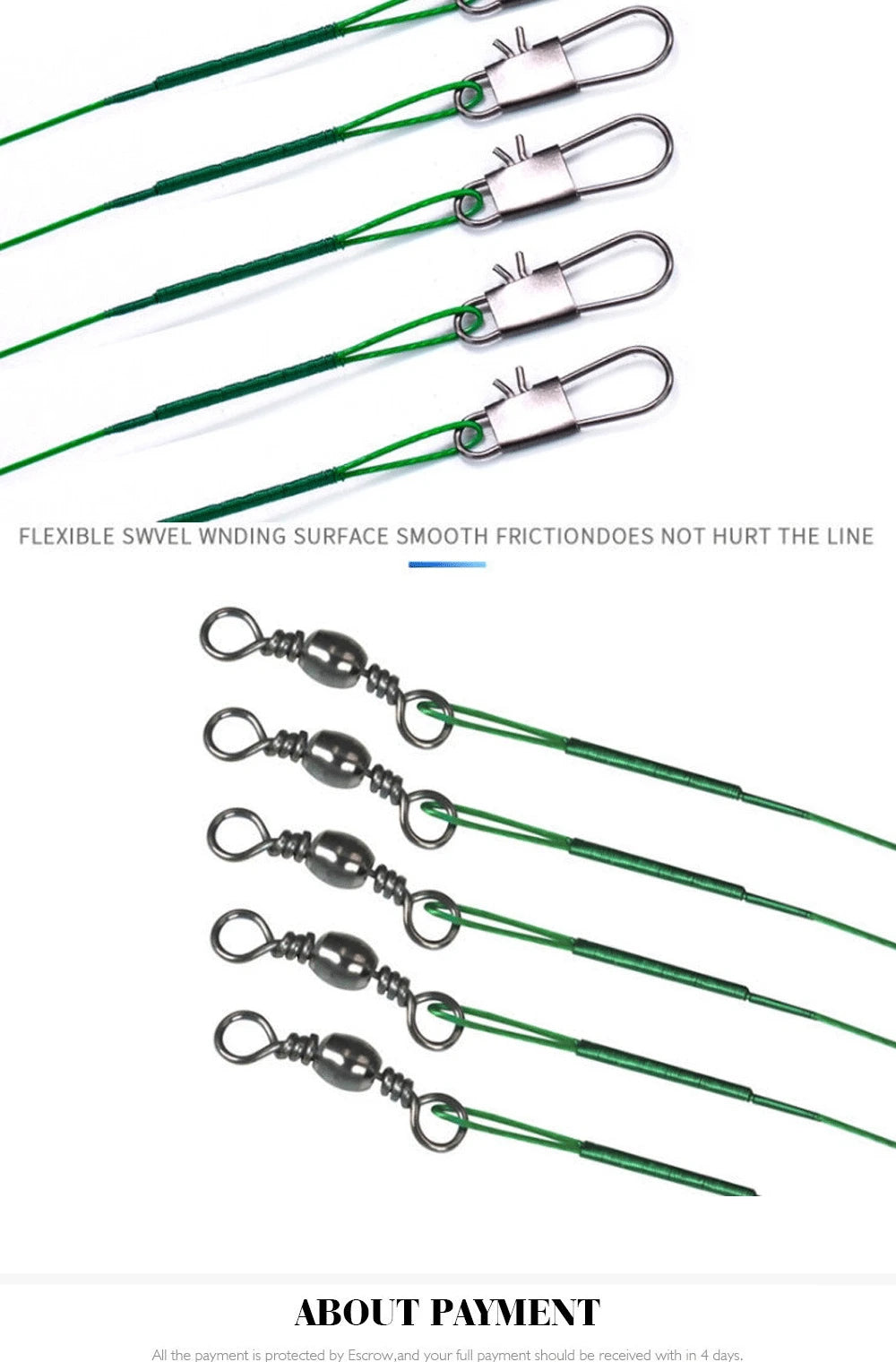 60PCS Steel Wire Leader With Swivel 15/20/25CM