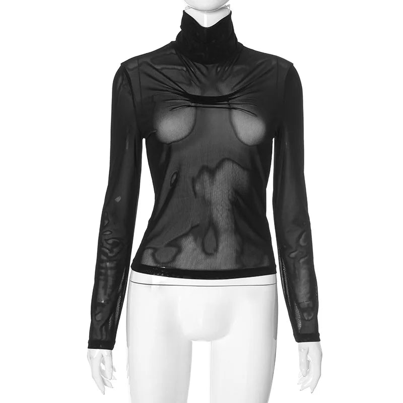 Turtleneck T Shirts For Women Hot Club Outfit See
