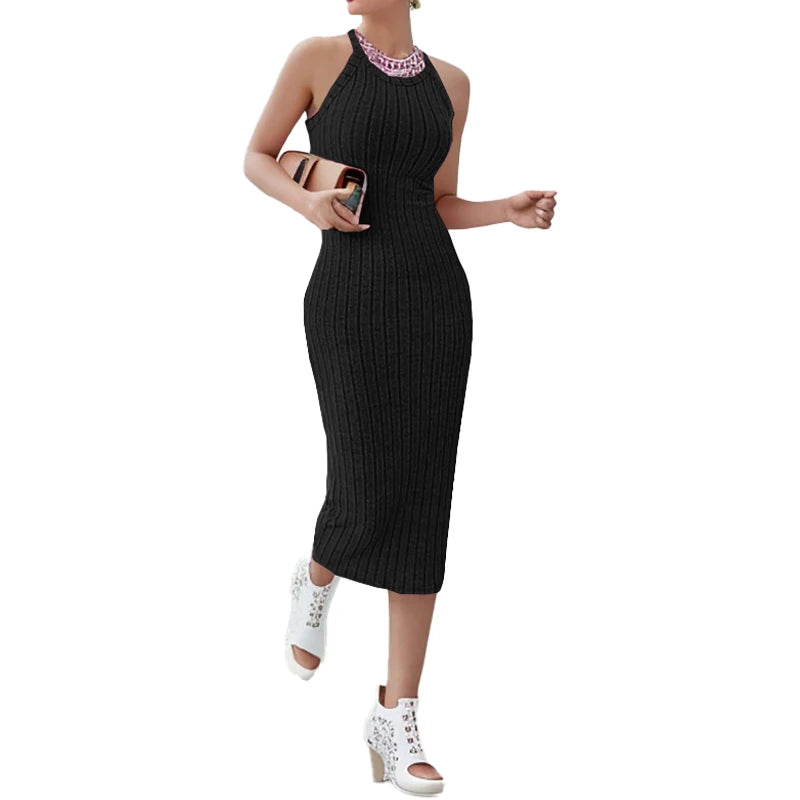 Women's sweater dresses, round neck, solid color, versatile,
