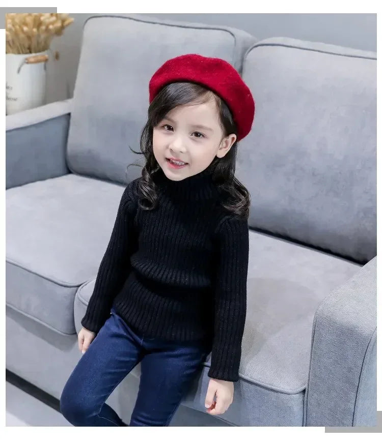 2025 New Sweater Kids Sweaters Autumn Girls Turtleneck Sweaters