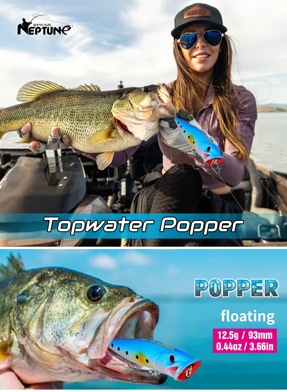Fishing Lure 12.5g 93mm Floating Popper Artificial Wobbler Hard Bait with Hook for Pike Perch Winter Swimbait Trolling Crankbait