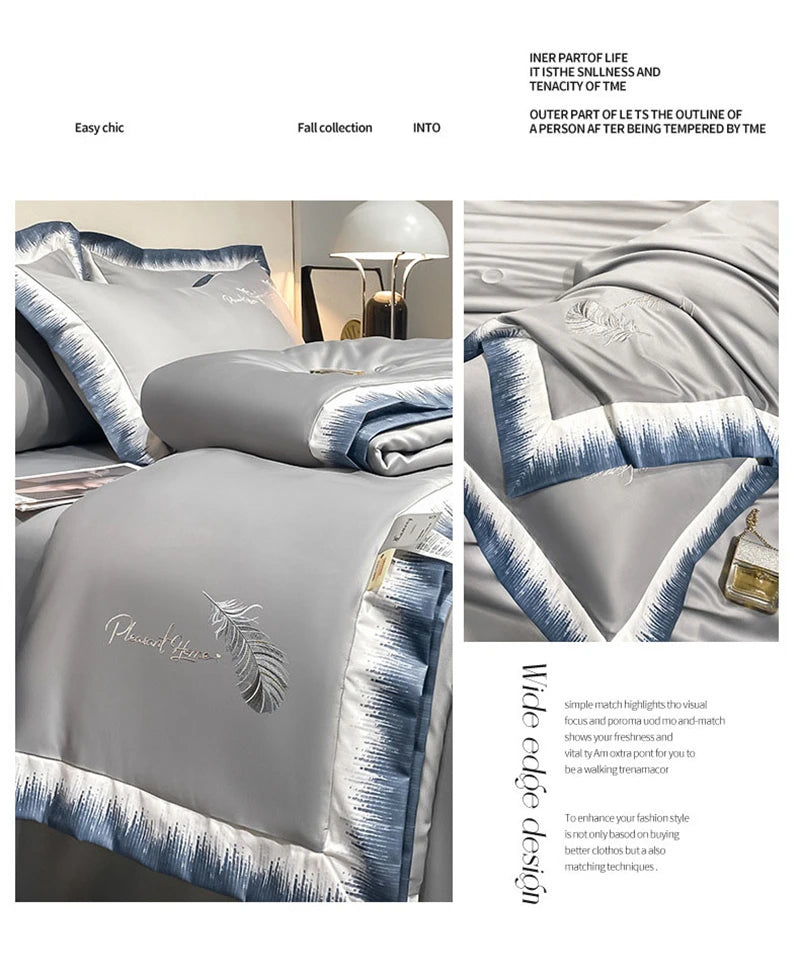 High-end Feather Embroidered Summer Blanket Comfortable