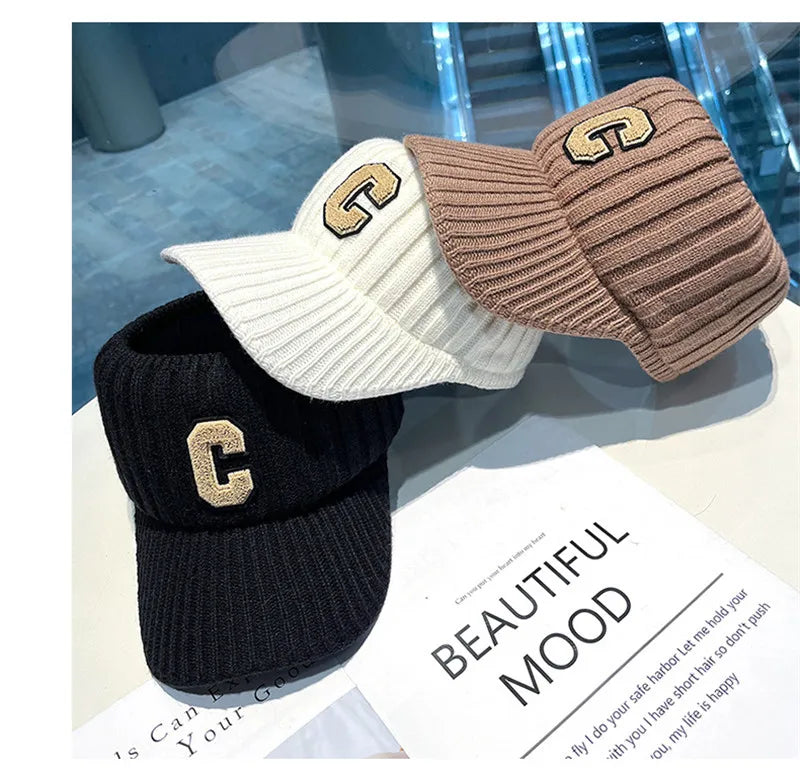 C letter sports hat Unisex winter men solid striped
