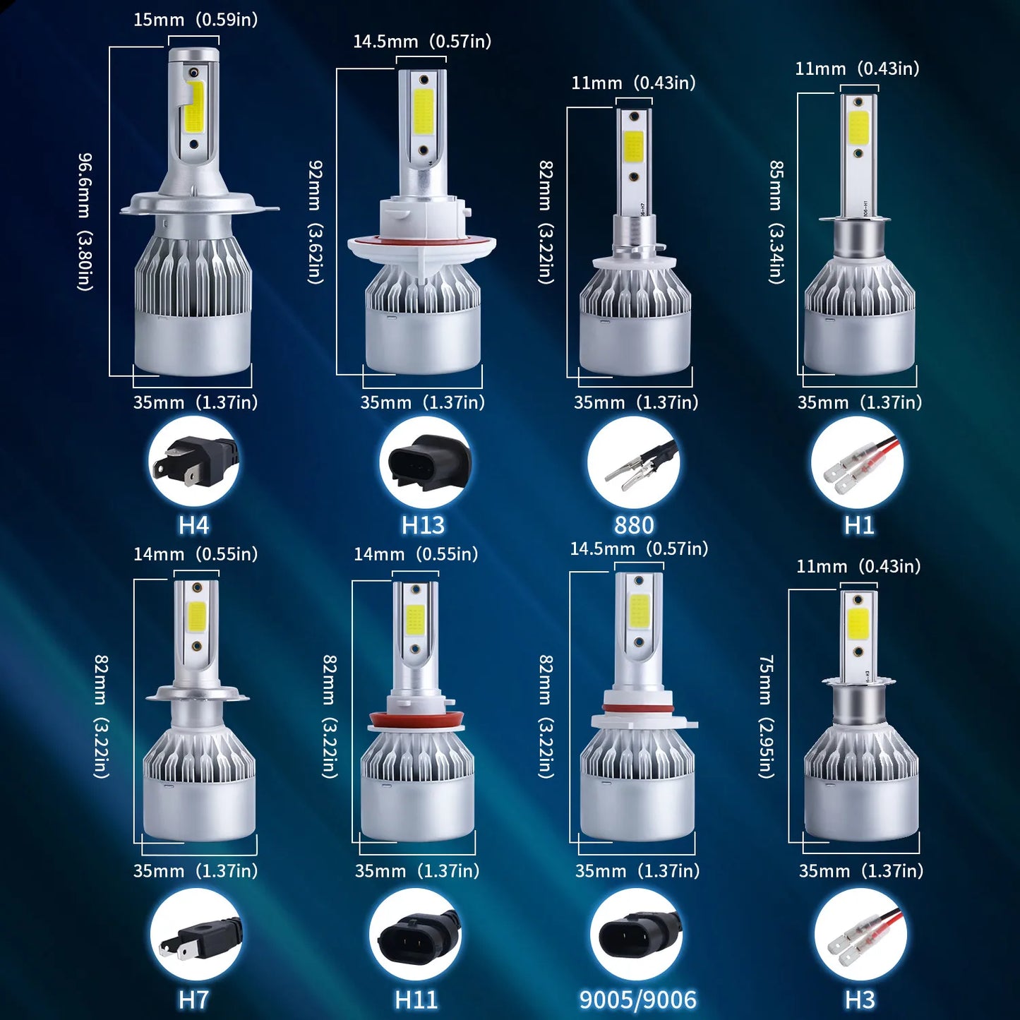 2x H7 LED H11 H4 Hi/Lo H1
