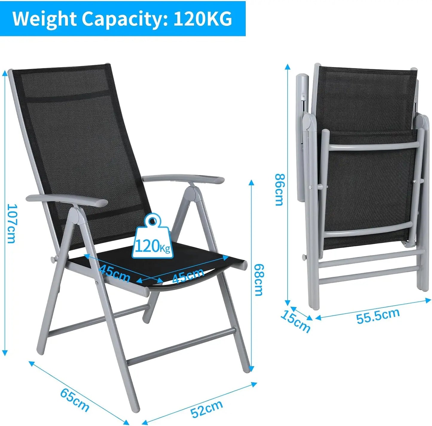Homfa 2PC Balcony Chairs Set Garden Chairs Folding Chair 7-Way