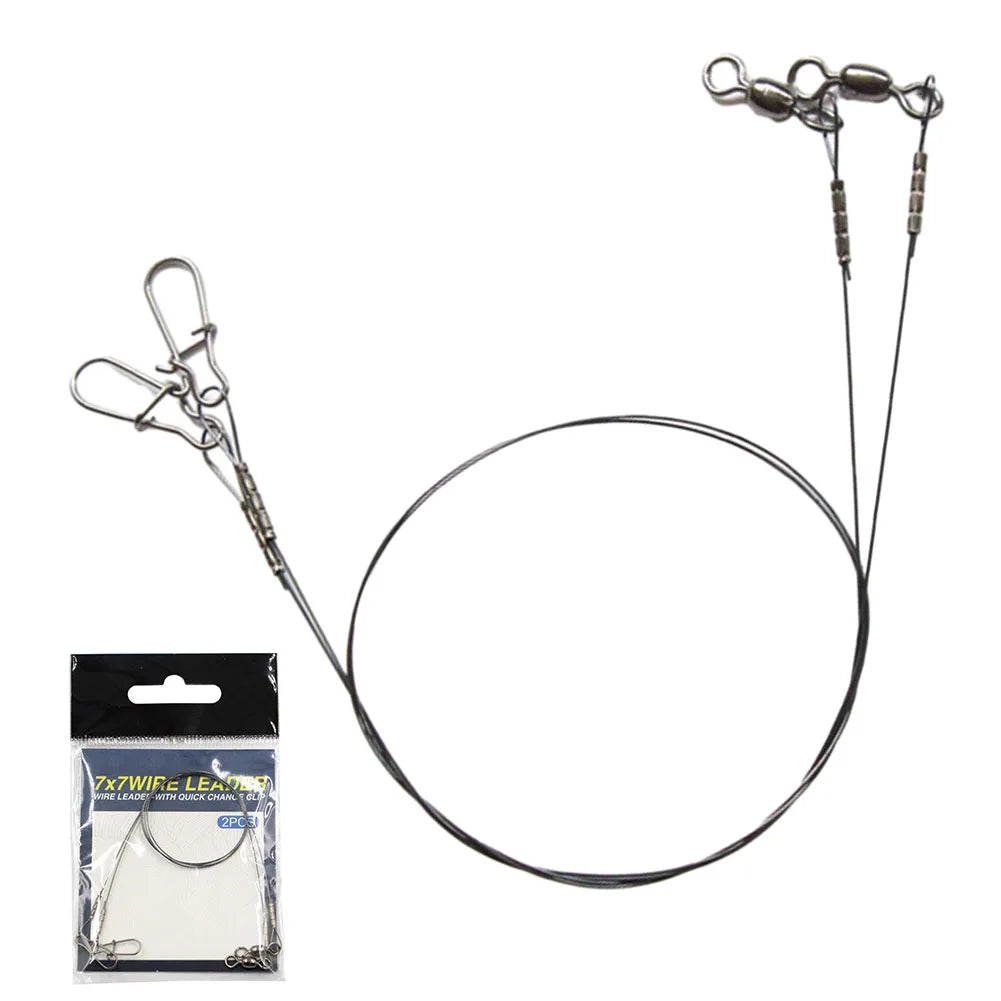 2x Steel Fishing stainless steel Wire Leader Line With Swivel Duo-Lock