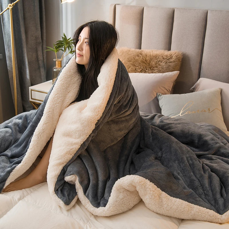 Wool Throw Blanket Keep Warm Winter Bed Blankets Double Sided