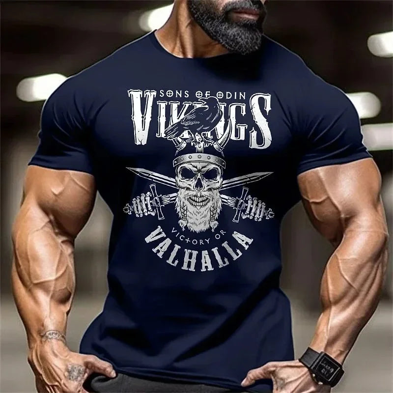Fitness muscle wear Skeleton fashion printed T-shirt Men's