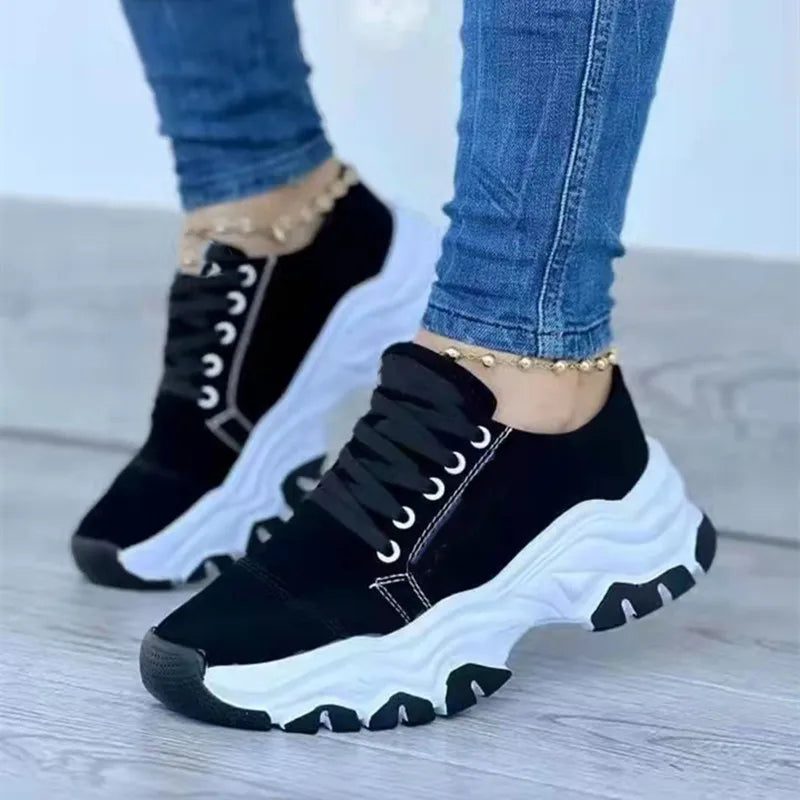 New Women Sneakers Fashion Platform Lace Up Casual Sports Shoes