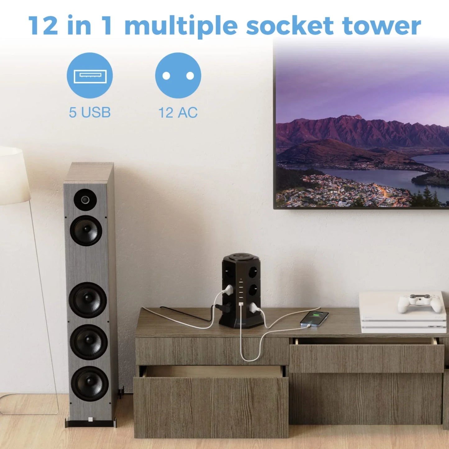 TESSAN Power Strip Vertical Tower Socket