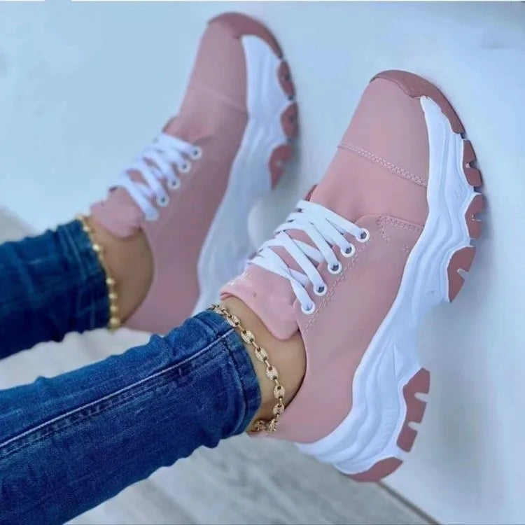 New Women Sneakers Fashion Platform Lace Up Casual Sports Shoes