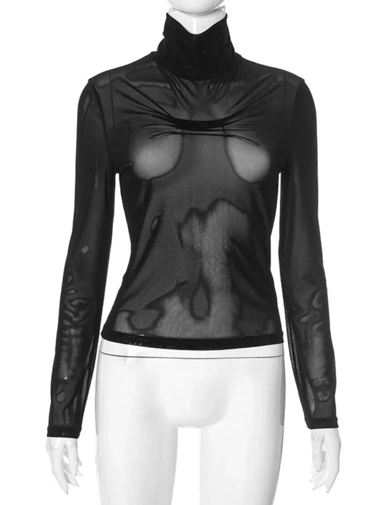 Turtleneck T Shirts For Women Hot Club Outfit See
