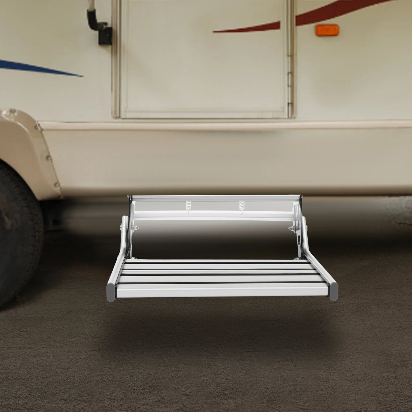 Foldable RV Step Non-slip Manual RV Step with LED Light RV Camper Step Aluminum Alloy Single-Tier Folding Rv Step
