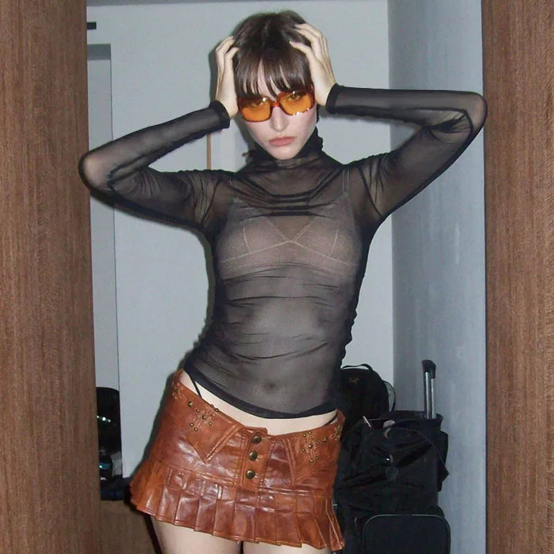 Turtleneck T Shirts For Women Hot Club Outfit See