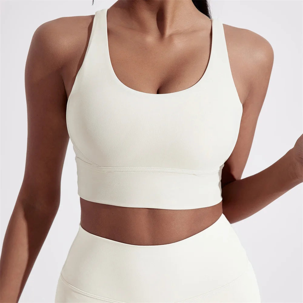 Solid Color Women Cross Back Fitness Underwear Soft Fitness