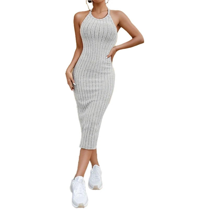 Women's sweater dresses, round neck, solid color, versatile,