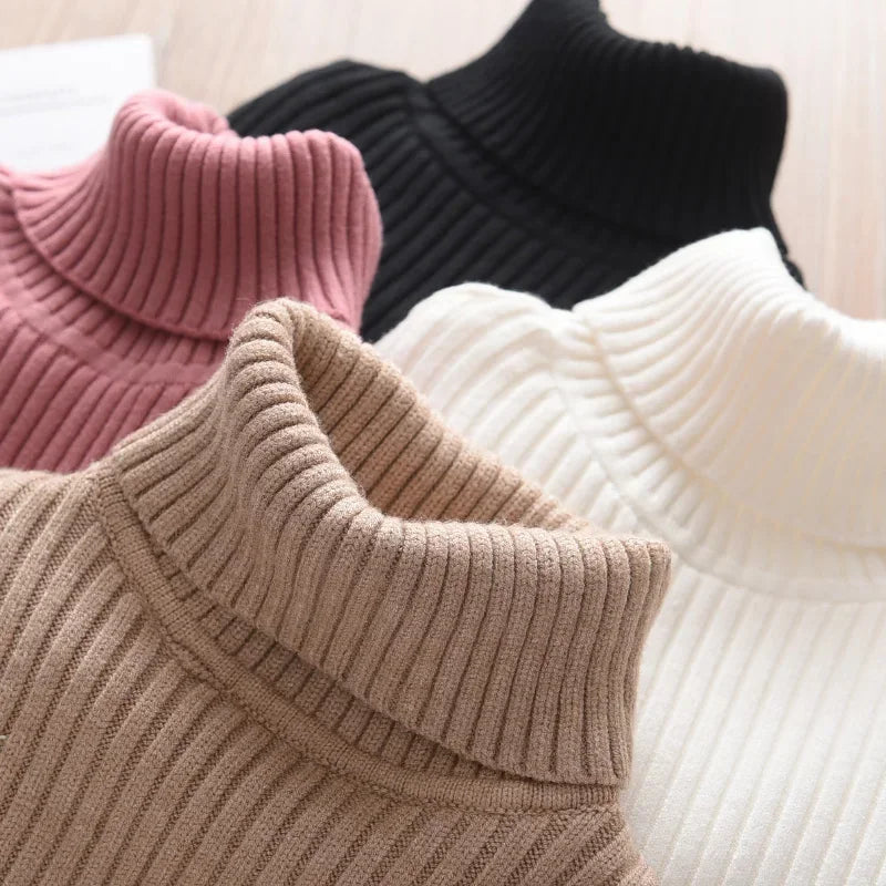 2025 New Sweater Kids Sweaters Autumn Girls Turtleneck Sweaters