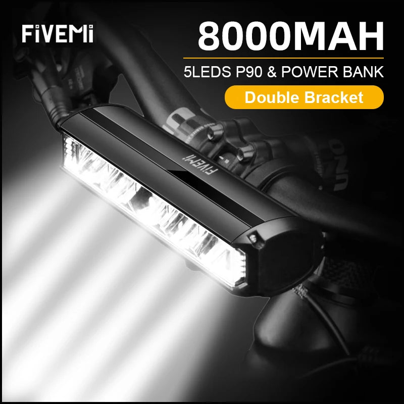 Fivemi Bicycle Light Front High Lumen Bike Lights 8000mAh Power Bank