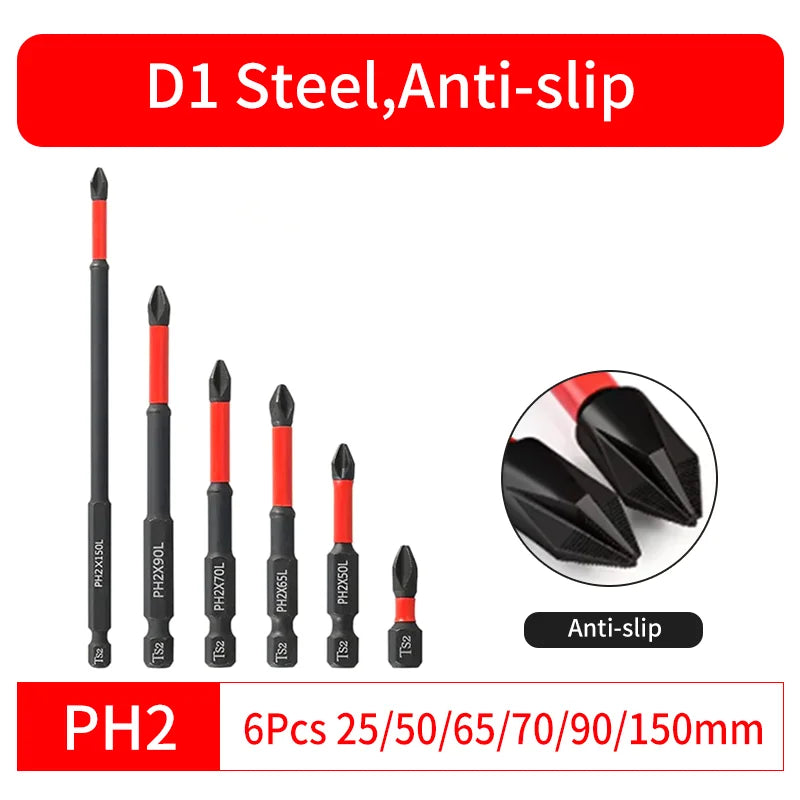 6/12 Pcs Magnetic Screwdriver Bits Non-slip Shockproof