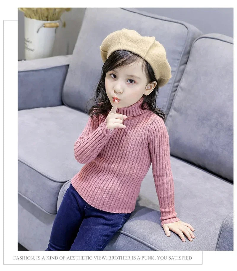 2025 New Sweater Kids Sweaters Autumn Girls Turtleneck Sweaters