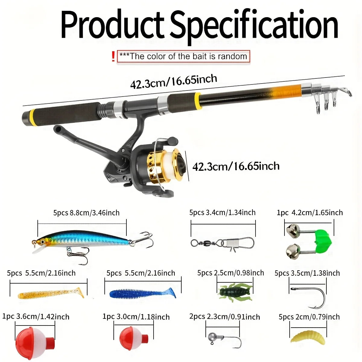 Fishing Rod Combo Kit - Spinning Reel, Hard & Soft Lures,