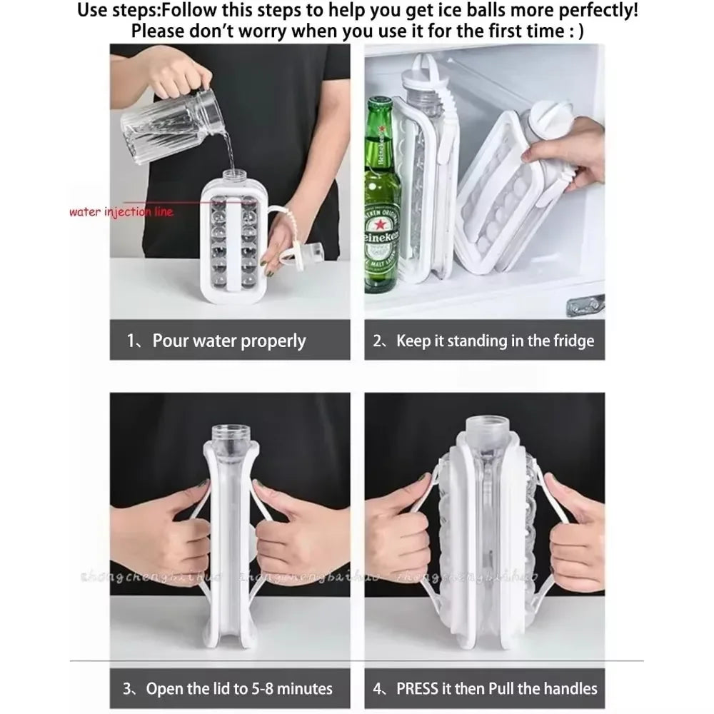 Ice Cube Tray 2-in-1 Portable Puck Making Water Bottle
