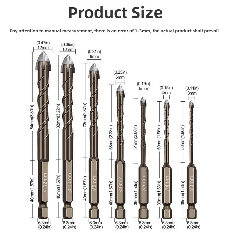 7PCS/SET 3-12mm Four-Flute Sawtooth Drill Bit