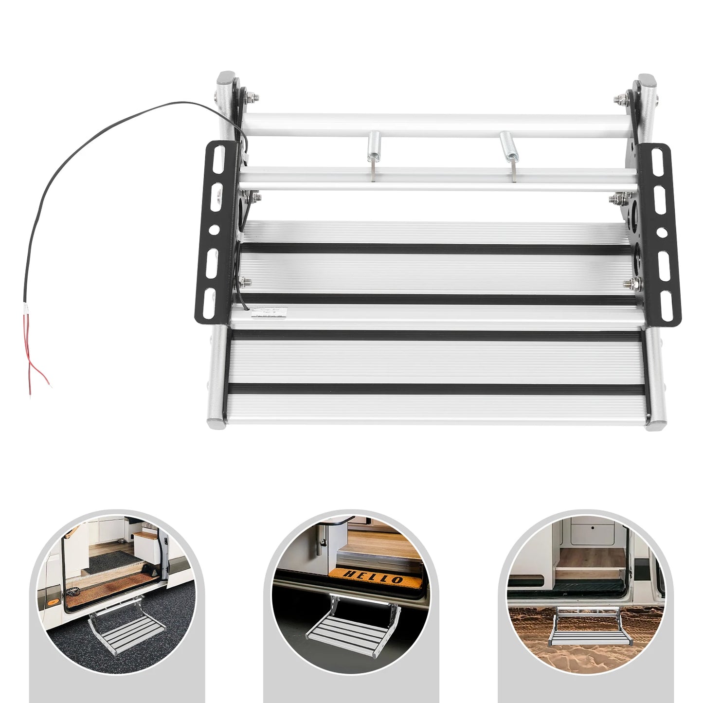 Foldable RV Step Non-slip Manual RV Step with LED Light RV Camper Step Aluminum Alloy Single-Tier Folding Rv Step