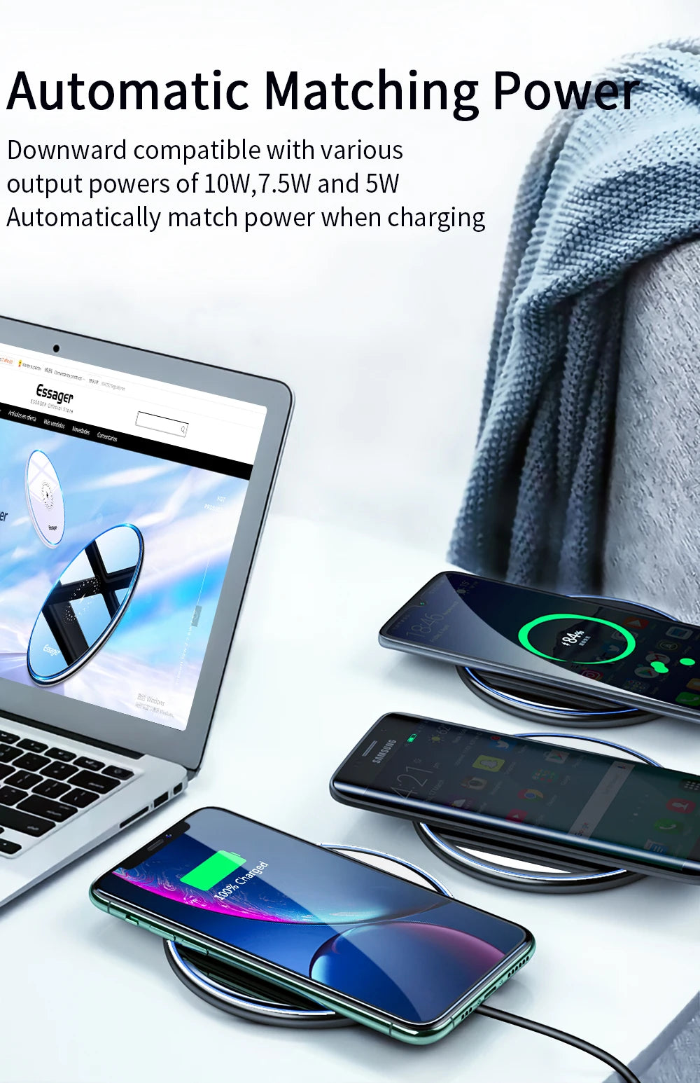 Essager 15W Qi Wireless Charger Fast Wireless Charging