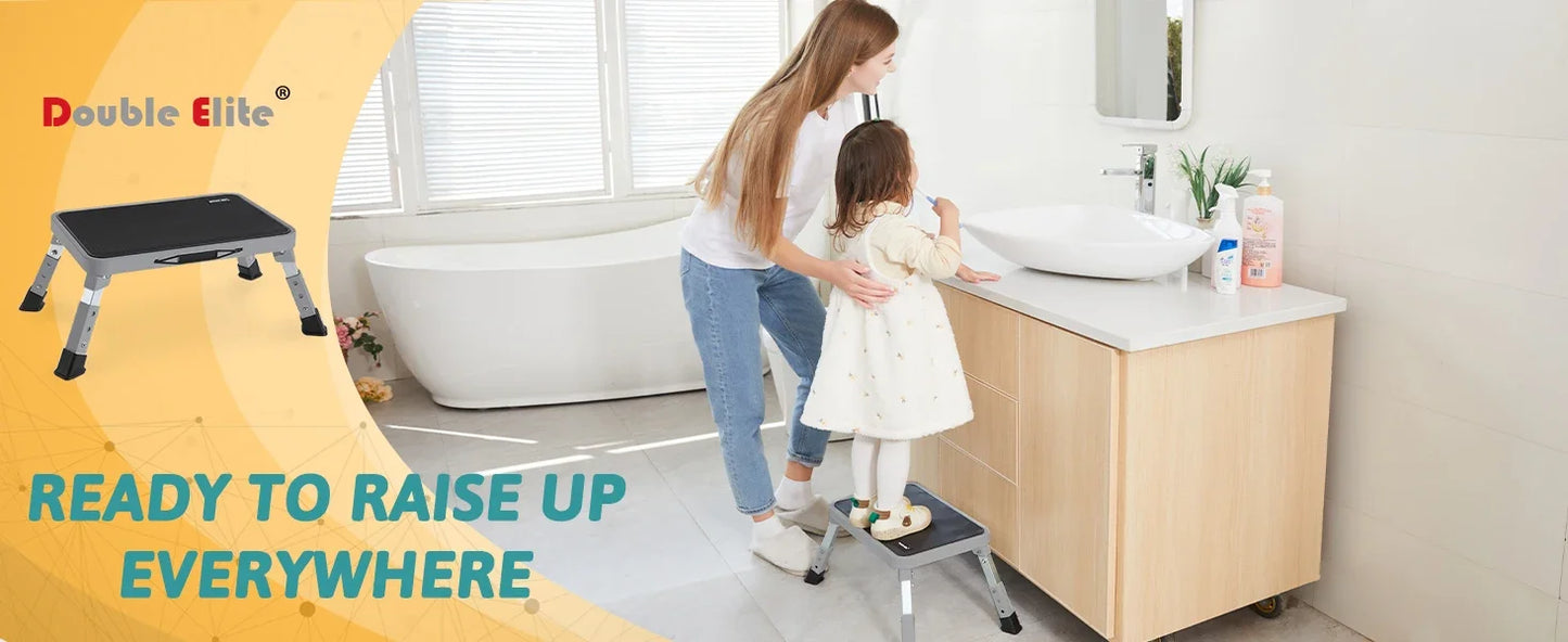 3-speed adjustable folding step stool for adults and seniors, safer metal step stool, sturdy and stable step stool
