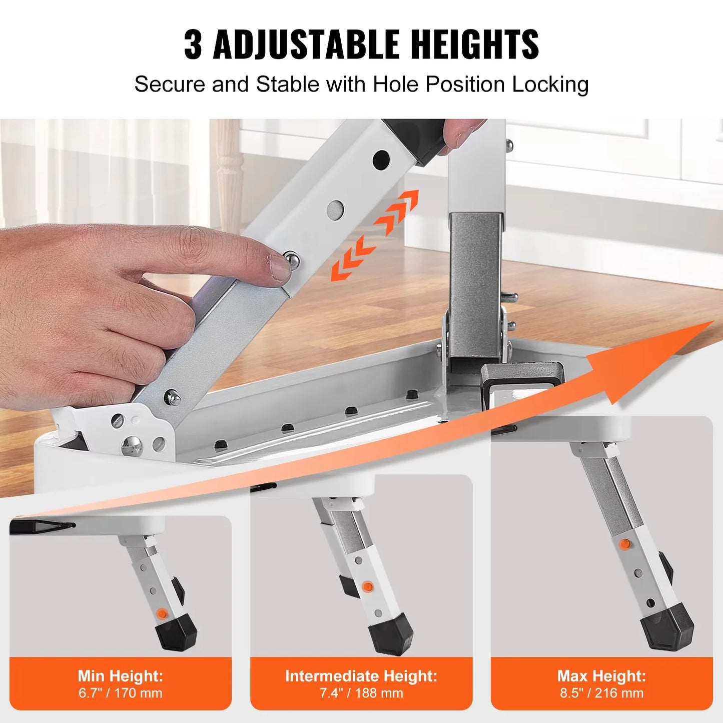 3-speed adjustable folding step stool for adults and seniors, safer metal step stool, sturdy and stable step stool