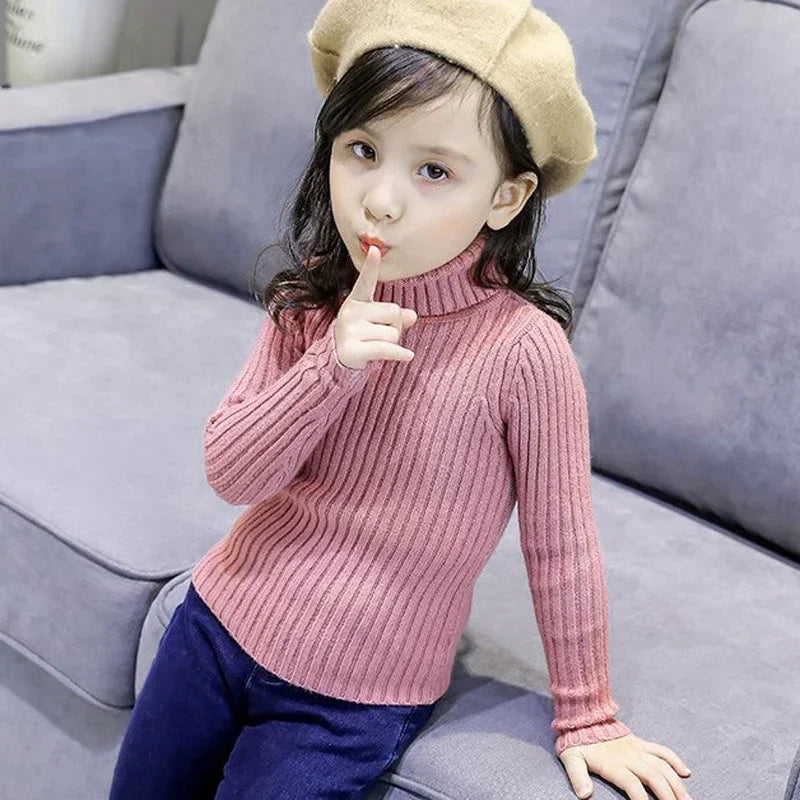 2025 New Sweater Kids Sweaters Autumn Girls Turtleneck Sweaters
