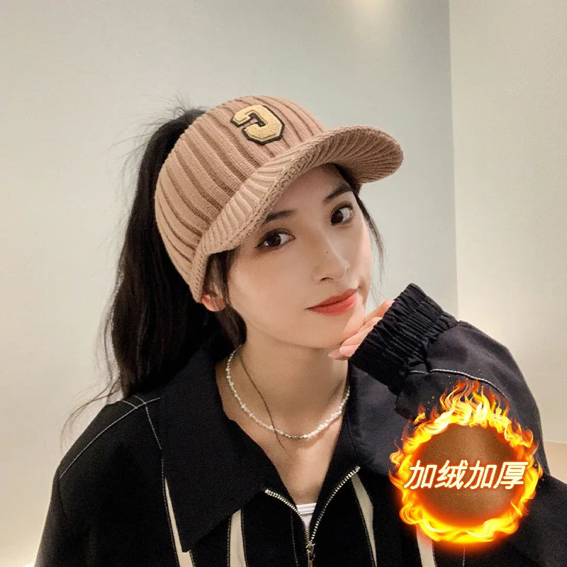 C letter sports hat Unisex winter men solid striped