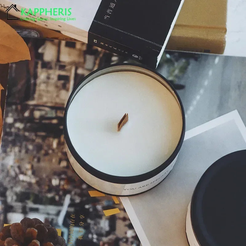 Black Tin Can Scented Aromatic Candles Wooden